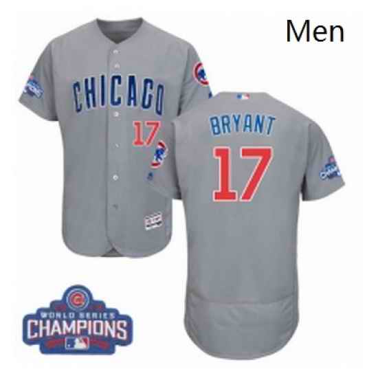 Mens Majestic Chicago Cubs 17 Kris Bryant Grey 2016 World Series Champions Flexbase Authentic Collection MLB Jersey